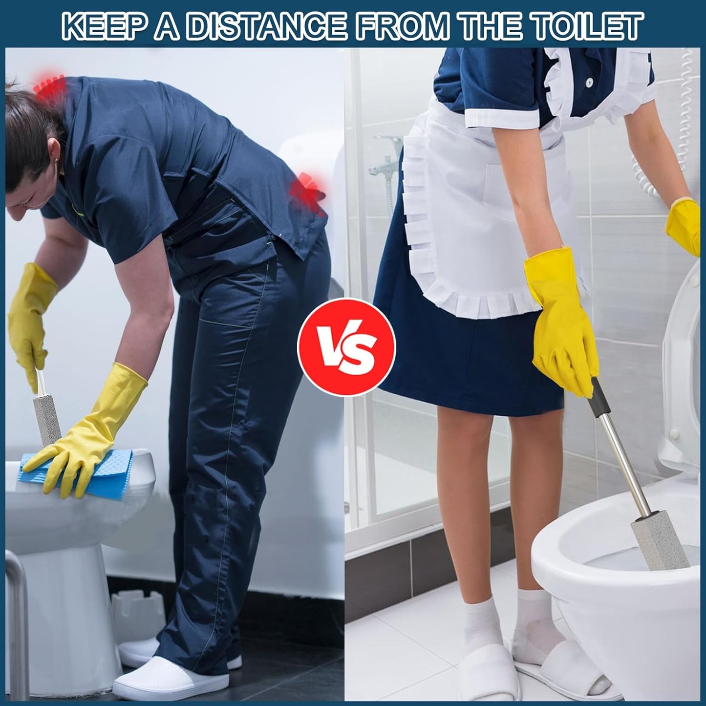 Skiennix Pumice Stone - Extra Long Handle Toilet Cleaner Brush | 2 Pack for Effective Cleaning