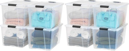 IRIS USA 72 QT Plastic Storage Box - BPA-Free, Durable See-Through Containers with Lids & Latches | 8 Pack, Clear