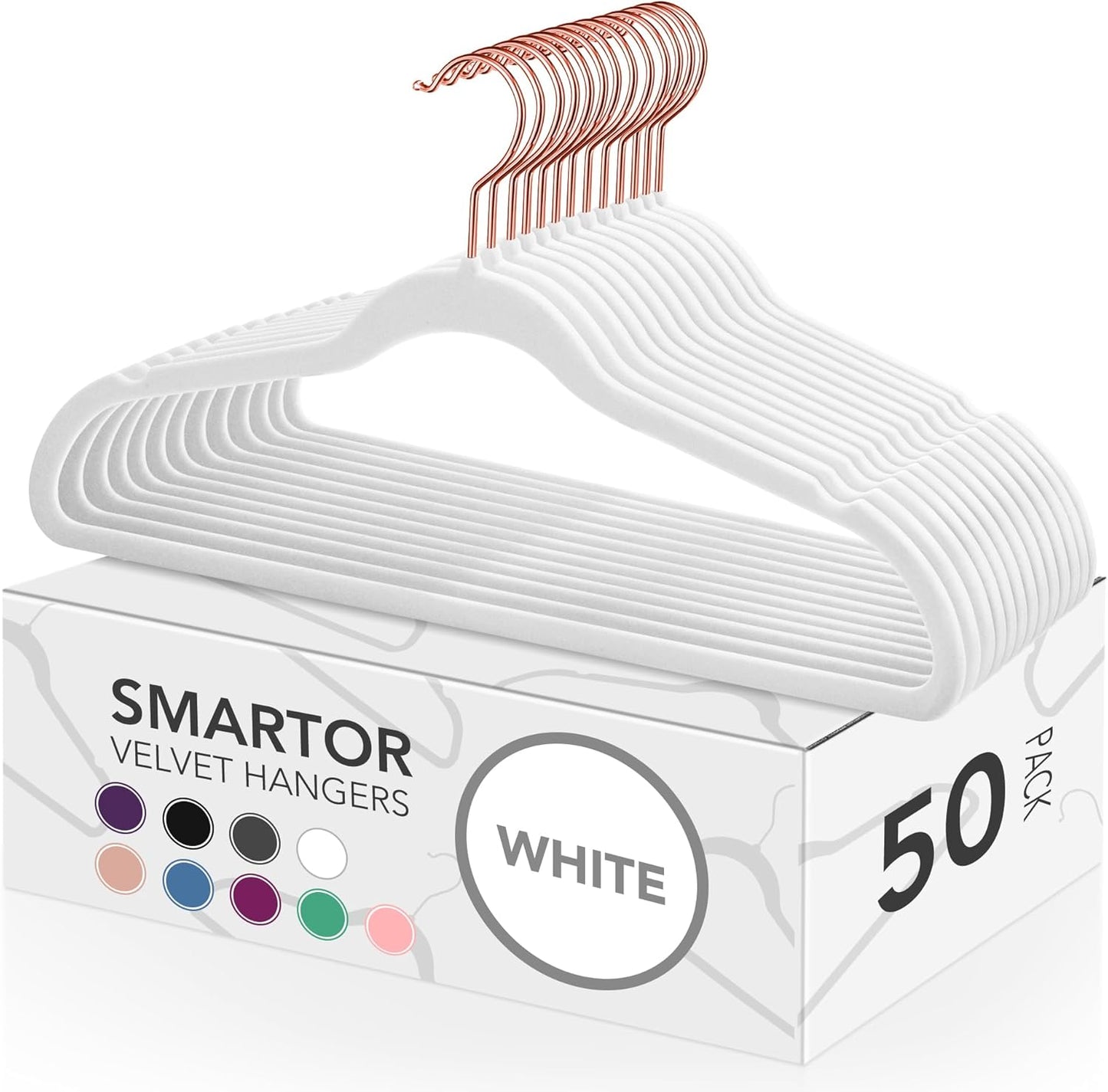 Smartor Velvet Hangers - 50 Pack Non-Slip Heavy Duty Felt Hangers with 360° Rotating Rose Gold Hook | Slim Space-Saving Closet Organizer
