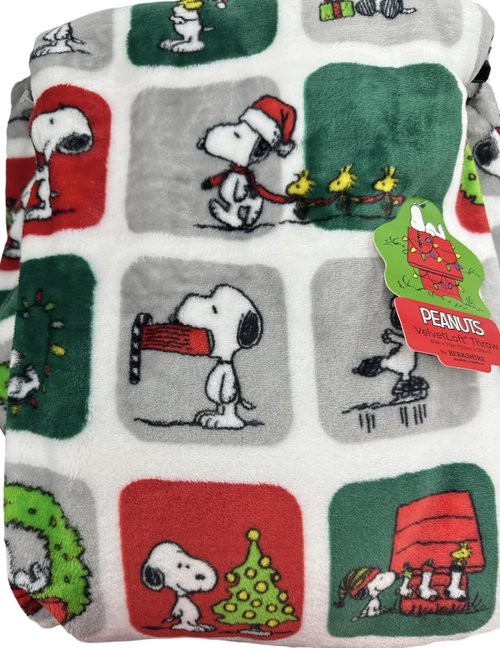 Berkshire Blanket & Home Co Peanuts Gang Christmas Velvet Soft Plush Throw Blanket (Christmas Blocks, Throw 60x70)