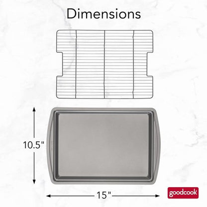 GoodCook Nonstick Carbon Steel Baking Pan with Raised Wire Rack - 15” x 10.5” | Perfect for Pizza, Bacon & More