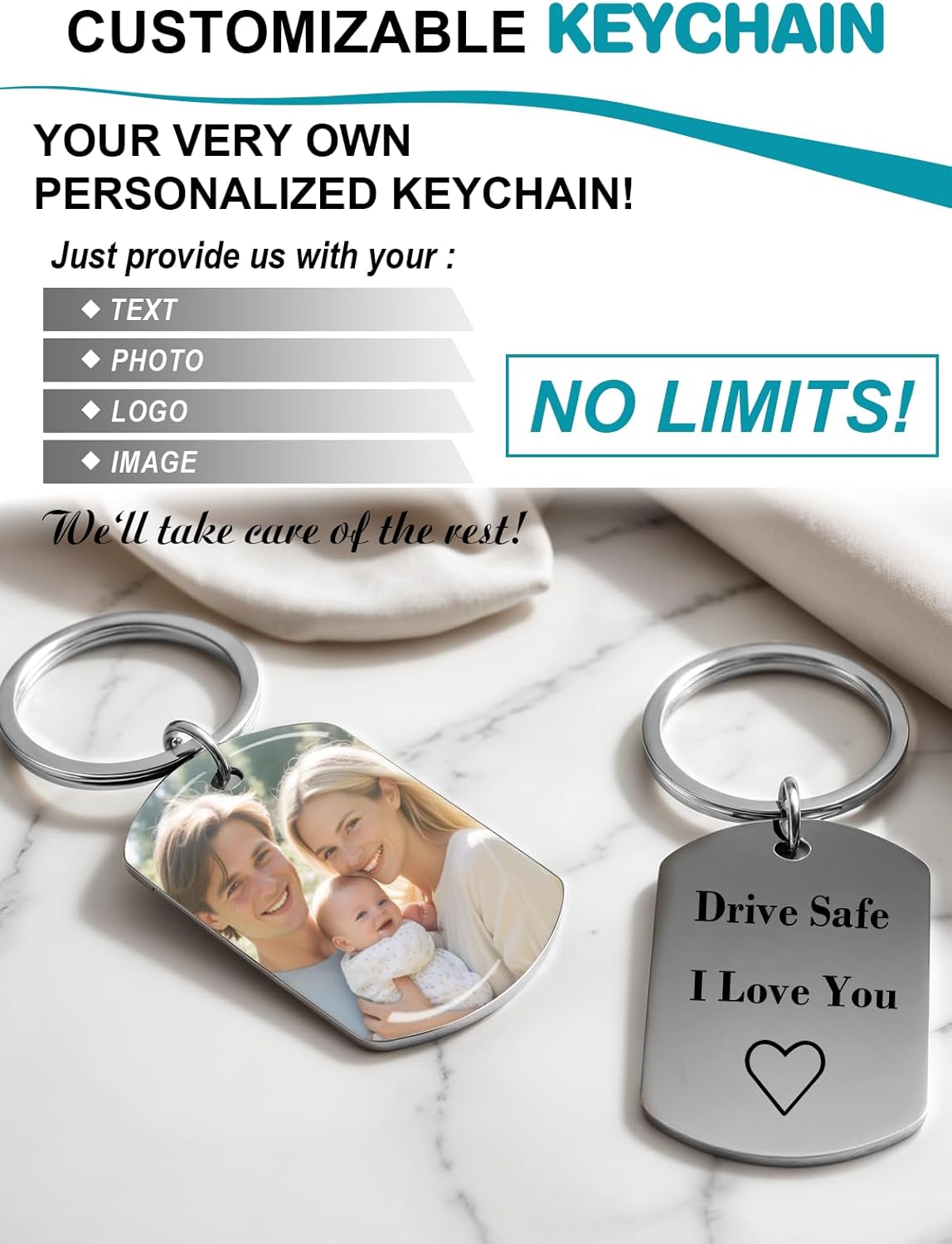 Skiennix Custom Keychain - Personalized Photo & Text Key Chain for Boyfriend, Dad, or Men’s Gifts