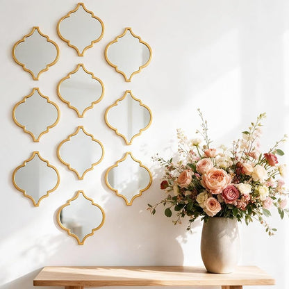 12-Piece Acrylic Mirror Tile Set for Wall Decor - Self-Adhesive Gold Diamonds
