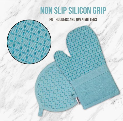 Lane Linen 16-Piece Kitchen Towel Set | Heat Resistant Oven Mitts & Pot Holders, Absorbent Dish Cloths - Aqua