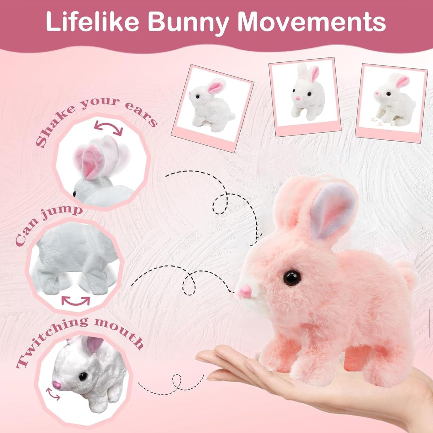 Vitality Bliss | Realistic Hopping Rabbit Plush Toy - Interactive Wiggle Ears & Twitch Nose, Brown