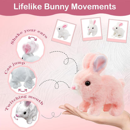 Vitality Bliss | Realistic Hopping Rabbit Plush Toy - Interactive Wiggle Ears & Twitch Nose, Brown