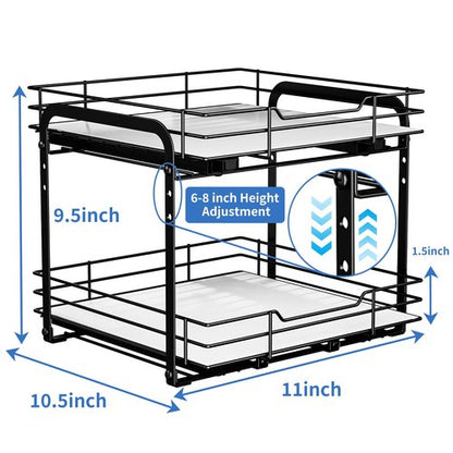 BOIVSHI 2-Tier Spice Rack, Pull Out Cabinet Organizer Spice Racks Height Adjustable Heavy Duty Metal Basket for Inside Cabinets & Pantry Closet(9.5''Wx10.5''Dx9.5''H)