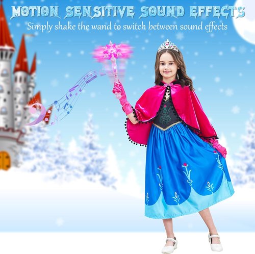 EnrichFun Light Up Frozen Snowflake Wand - Motion Sensitive Magic Princess Toy for Kids | 4 Pack (2 Blue & 2 Pink)