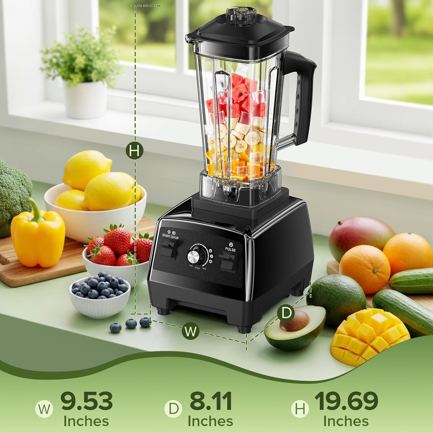 Skiennix Blender - Powerful Smoothie Maker with 68Oz Pitcher & 20Oz Juicer Container | Black