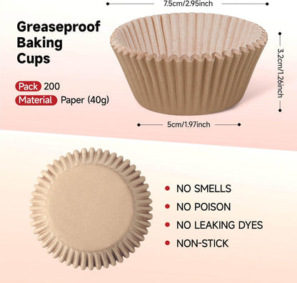 Regine Switzerland Cupcake Liners - Natural Baking Cups for Muffins | 200 Pack