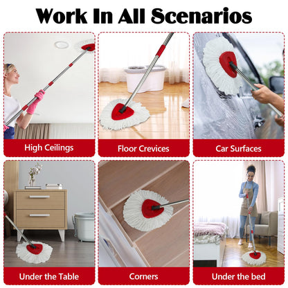 Spin Mop Replacement Set for O-Ceda EasyWring 1-Tank System, 16 Microfiber Spin Mops Refills,1 Scrubber Head,1 Triangle Spin Base,and(31-63in) Adjustable Handle Set Combo