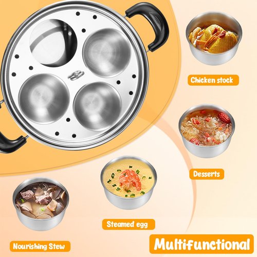 Egg Poacher Pan Stainless Steel Poached Egg Maker with 4 Cups Nonstick Stovetop Egg Cooker Pot for Induction Cooktop (Silver, 1-Pack)