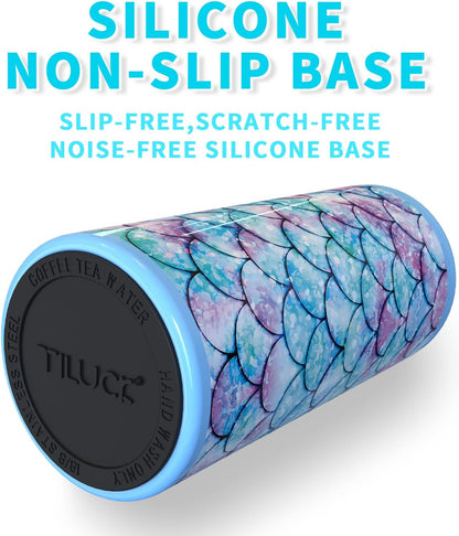 TILUCK Slim Can Cooler - Insulated Stainless Steel for 12 oz Beer & Hard Seltzer | Fish Scales Design