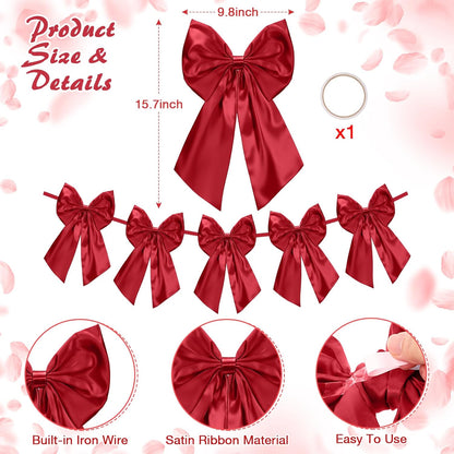 Suncalla 6 FT Burgundy Valentine's Day Bow Garland - Pre-Strung with 10-Inch Bows for Weddings & Parties