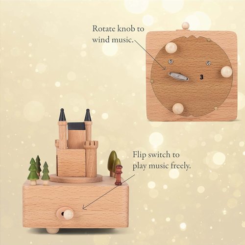 Cottage Garden | Castle Car Woodgrain 6-Inch Beech Wind-Up Musical Figurine - Charming Gift Idea