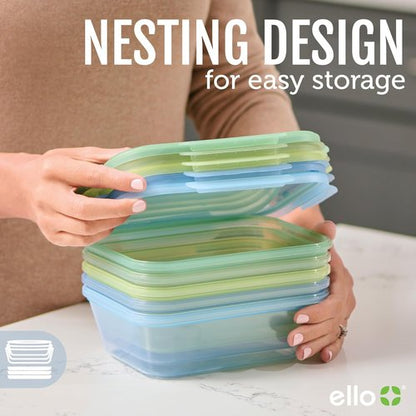 Ello Snap & Nest 10-Piece Meal Prep Set - Reusable 4.5 Cup Food Containers | Dishwasher & Freezer Safe, Sage