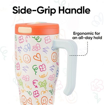 Skiennix 18 Oz Toddler Tumbler - Stainless Steel Insulated Water Bottle with Handle & Straw | Creamy Scribs