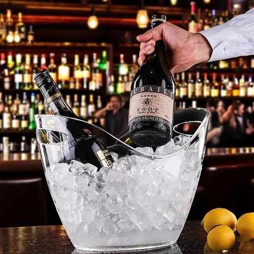 Clear Ice Bucket 2 Pack, 4L Acrylic Ice Buckets for Parties - Beverage Tub for Champagne, Beer, Wine Bottles, Large Drink Cooler Bin for Home or Commercial Use