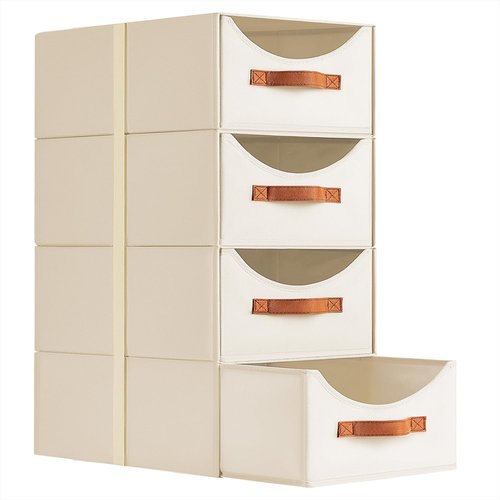 Homsorout Stackable Storage Drawers - Large Collapsible Bins with Drawers | 4-Pack Fabric Organizers in Light Beige