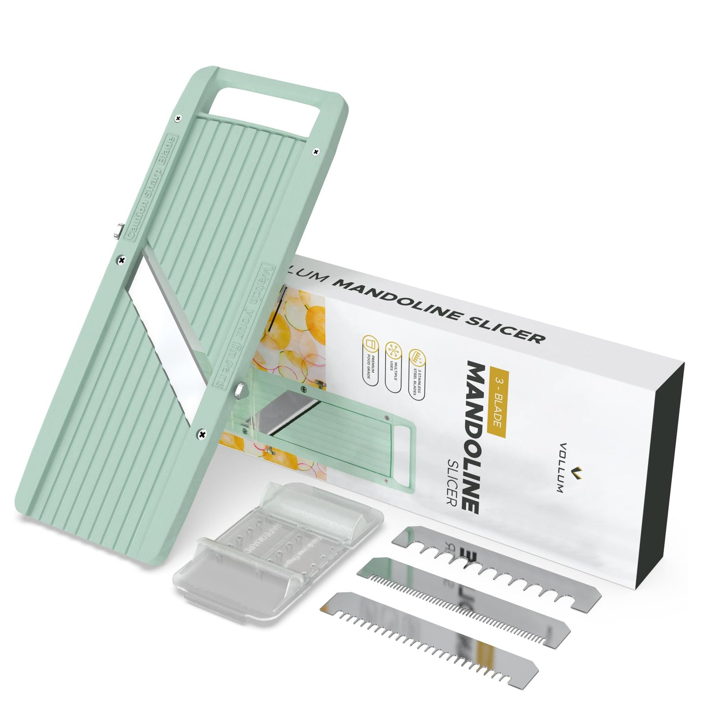 Vollum Narrow Mandoline Slicer for Kitchen – Professional Slicer Vegetable Cutter Japanese Mandoline Slicer with Interchangeable Stainless Steel Blades – Food Manual Slicer Handheld Mandoline Slicer