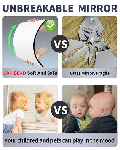 Unbreakable Full Length Mirror for Kids 4-Pack 13x11 in - Shatterproof Acrylic Door/Wall Mirrors