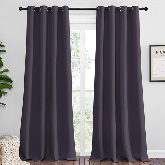 NICETOWN Greyish Purple Blackout Curtains - Thermal Insulated 102" Long Drapes for Large Windows | 2 Panels, 55" Wide