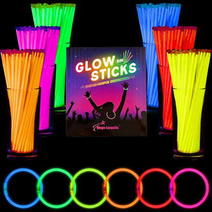 Mega-L Glow Sticks - 200 Pcs Ultra Bright Glow Party Supplies | 8" Necklaces & Bracelets for Neon Celebrations
