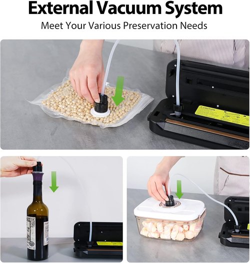 Automatic Food Vacuum Sealer Machine | Beelicious Pro 80KPa 8-In-1 Food Vacuum Saver with Starter Kits | 15 Bags, Pulse Function, Moist&Dry Mode and External VAC for Jars and Containers