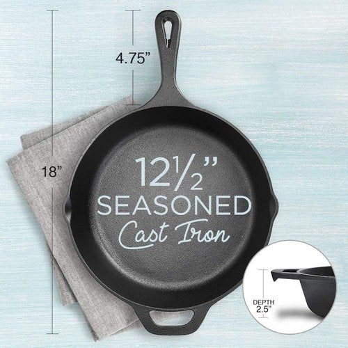Fresh Australian Kitchen 12" Cast Iron Skillet - Nonstick Pre-Seasoned Frying Pan for Versatile Cooking