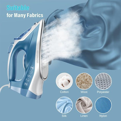IRONDAY Steam Iron for Clothes Fast Heating, 1200W Iron with Non-Stick Ceramic Soleplate, Self-Cleaning, Burst of Steam, Spray Mist, 7.03oz Water Tank Ironing Clothes for Home, Blue