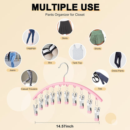 Metal Yoga Pants Hangers - Space-Saving Closet Organizer with 10 Clips | Pink, Holds 10 Leggings
