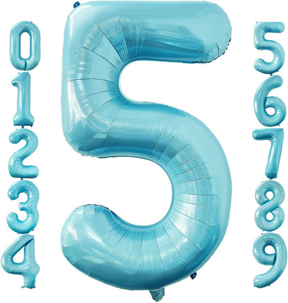 Skiennix 40-Inch Baby Blue Number 5 Balloon - Jumbo Foil Mylar for 5th Birthday Party Decor