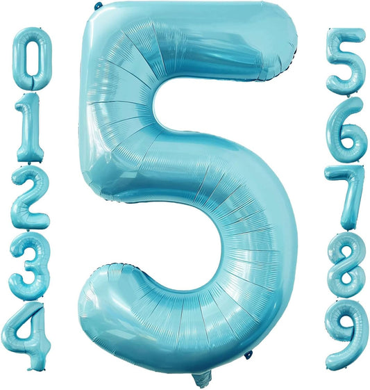Skiennix 40-Inch Baby Blue Number 5 Balloon - Jumbo Foil Mylar for 5th Birthday Party Decor