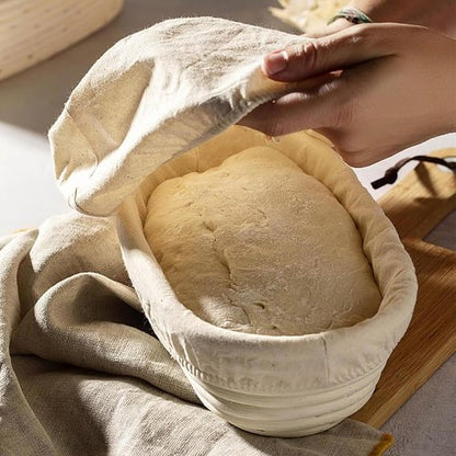Dimpola Banneton Bread Proofing Basket Set - Handmade Rattan Sourdough Bowls (Oval & Round)