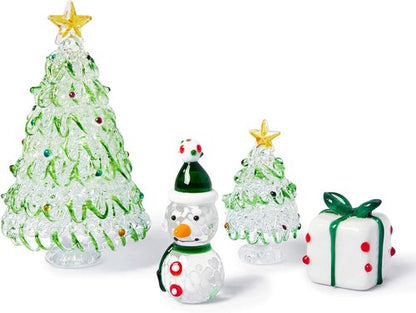 HDCRYSTALGIFTS Mini Blown Glass Christmas Figurines Set - 4 Collectible Ornaments for Holiday Decor