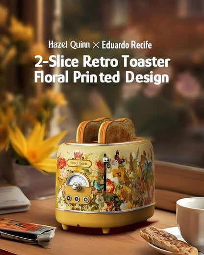 Hazel Quinn Retro 2-Slice Toaster - 6 Browning Levels, Defrost/Reheat/Cancel Functions, Easy Clean Crumb Tray, 1.5" Wide Slots