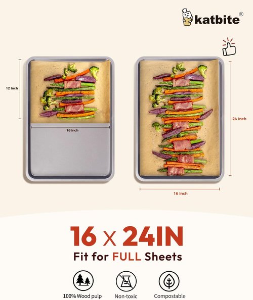 Katbite 16x24 Inch Parchment Paper Sheets - 100 Non-Stick Precut Baking Liners | Unbleached for Cooking & Grilling
