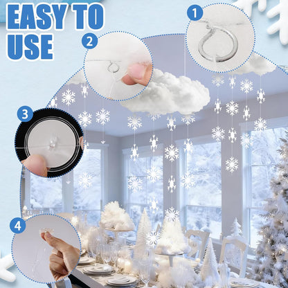 Wettarn 3D Large Winter Cloud Decorations - 18 Pcs Hanging Ornaments with Snowflakes for Party Decor