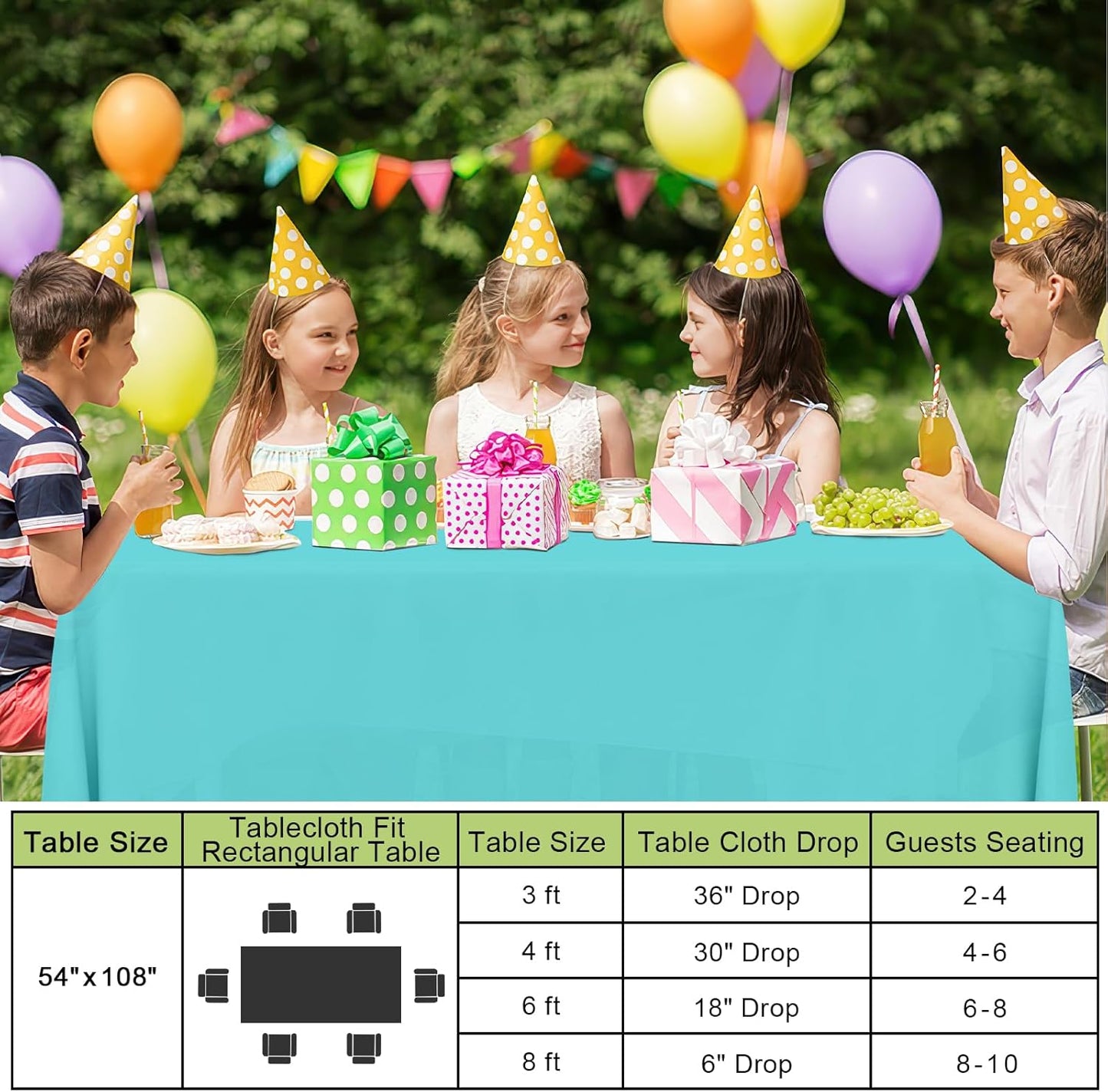 Smiry Disposable Tablecloths - 6 Pack Waterproof Rectangle Covers, 54 x 108 Inch, Sturdy Teal Design