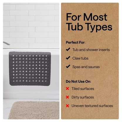 GORILLA GRIP Patented Bath Tub Shower Mat, Machine Washable Bathtub Floor Liner Mats, Suction Cups and Drain Holes to Keep Tubs Clean, Soft on Feet, Bathroom Essentials, 35x16 Inch, Charcoal Opaque