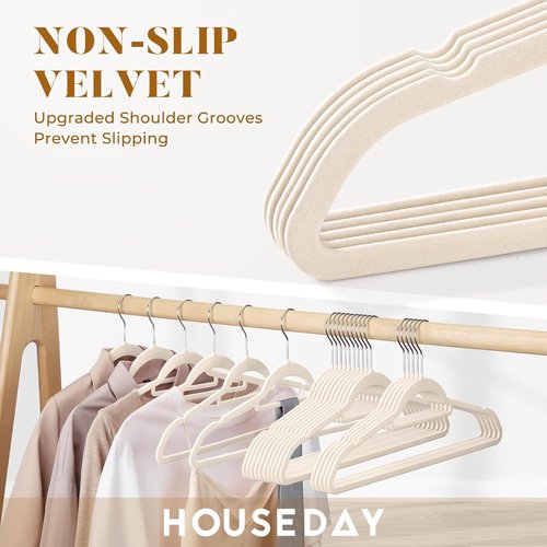 HOUSE DAY Black Velvet Hangers - 60 Pack with Tie Bar | Ivory Velvet Hangers - 20 Pack