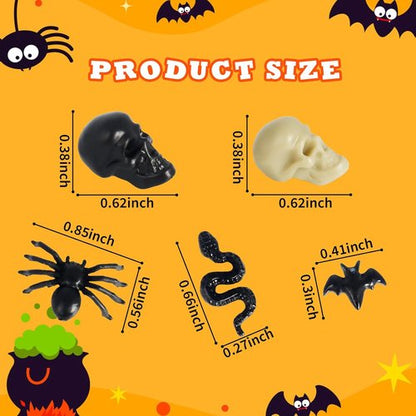 Hiawbon Mini Plastic Skull Heads - Realistic Halloween Figurines for Fairy Garden | Bats, Snakes & Spiders