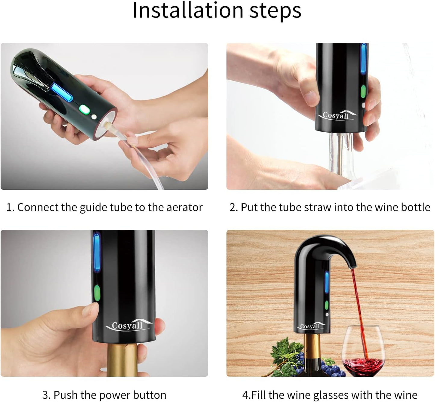 Wine Aerator Electric Wine Decanter,One Touch Red White Wine Accessories Aeration and Decanter Wine Pourer,Wine Gifts for Wine Lovers (Black)