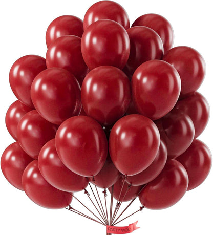 PartyWoo Burgundy Balloons - 101pcs 12 Inch Dark Red Latex Helium Balloons for Celebrations