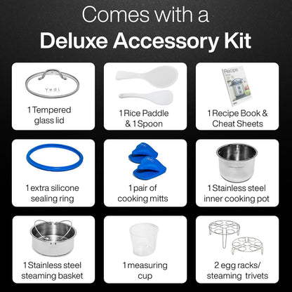 Yedi Houseware Pressure Cooker - 9-in-1 Digital Screen with Recipe Kit | Stainless Steel, 6 Liters
