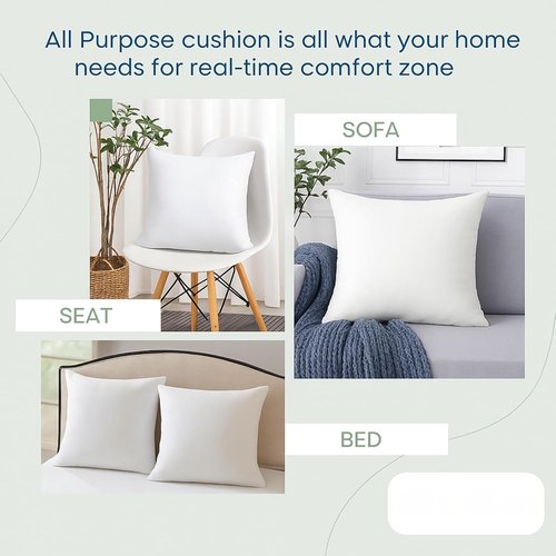 LANE LINEN 16x16 Throw Pillow Inserts - Set of 4 White Decorative Pillow Fillers for Couch & Bed