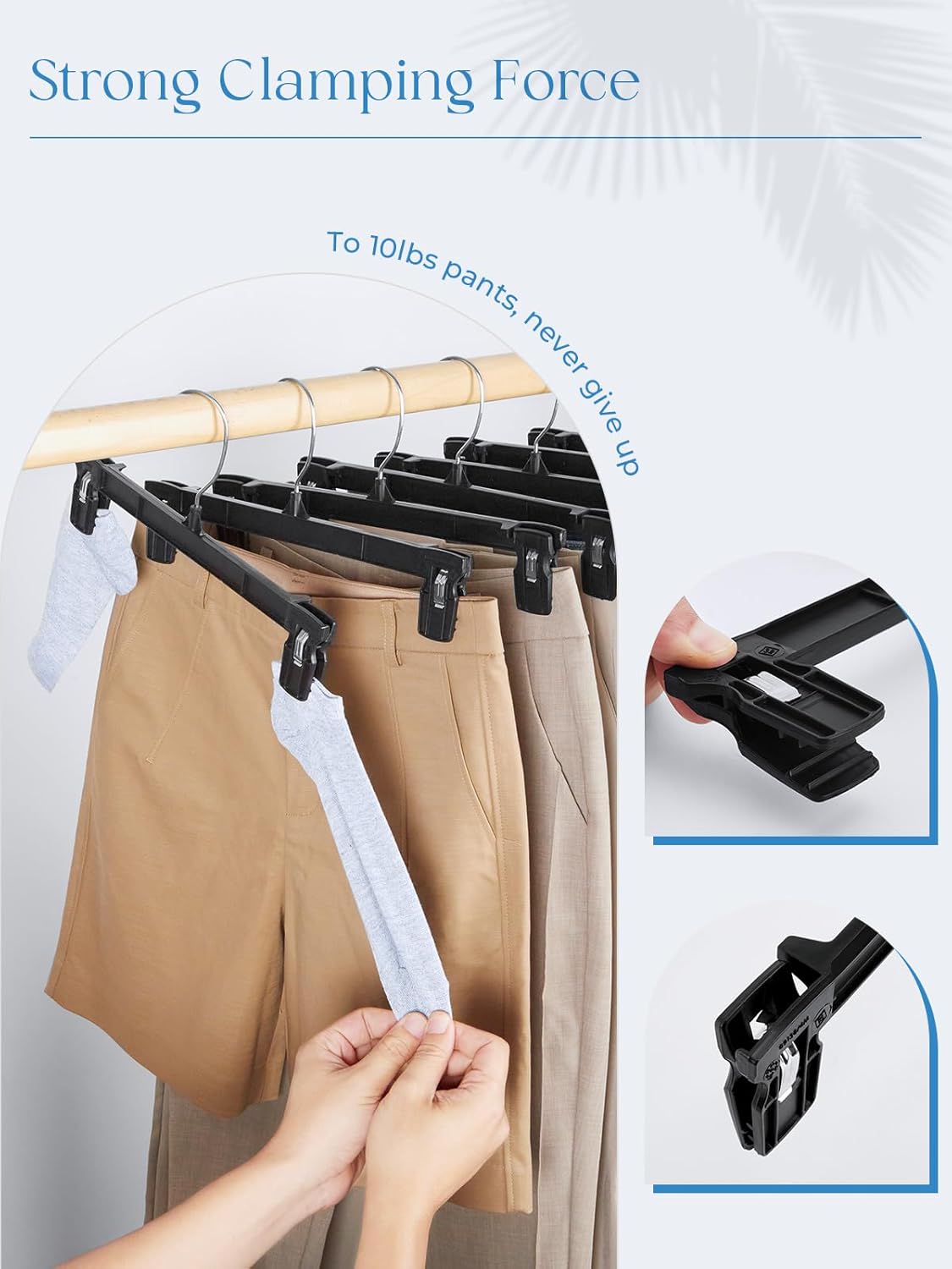 Smartor Pants Hangers - 30 Pack Heavy-Duty Black Clips with 360° Hooks for Shorts, Trousers, and Skirts | 12 Inch