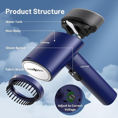 KEENSTAR Travel Steamer - Dual Voltage Handheld Fabric Wrinkle Remover | Fast 15s Heat-Up, 1200W
