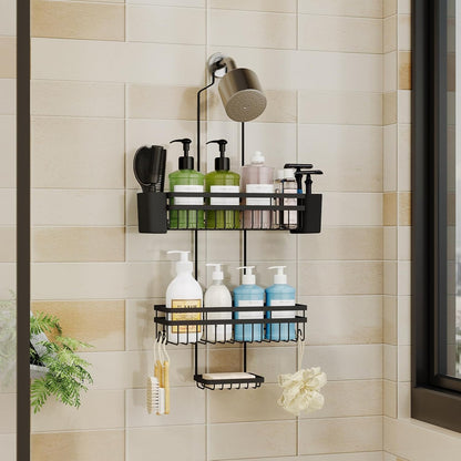 Shower Caddy - 3 Tier Adjustable Bathroom Organizer with Heavy-Duty Suction Cups | Rustproof Black