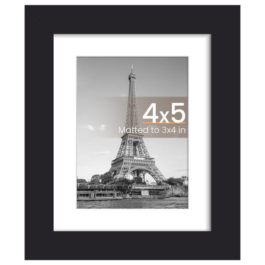 upsimples 4x5 Picture Frame, Display Pictures 3x4 with Mat or 4x5 Without, Wall Hanging Photo Frame, Black, 1 Pack
